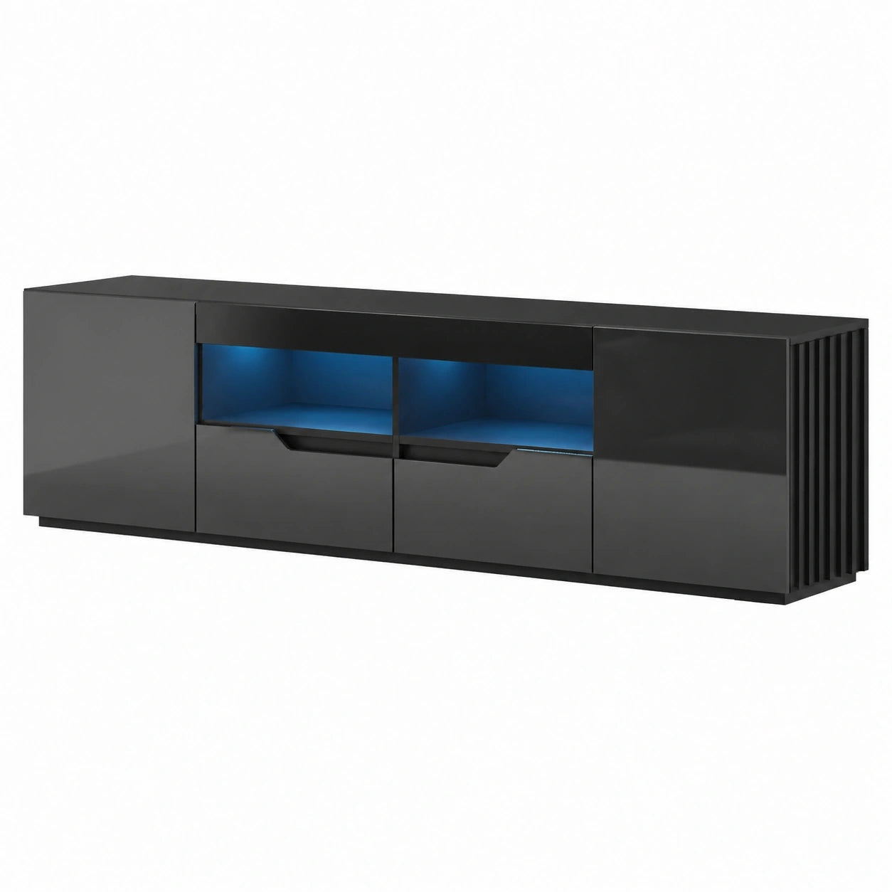 Schrank – 200 cm, moderner Stil, mit LED-Beleuchtung, mit Schubladen, Schwarz, für Wohnzimmer