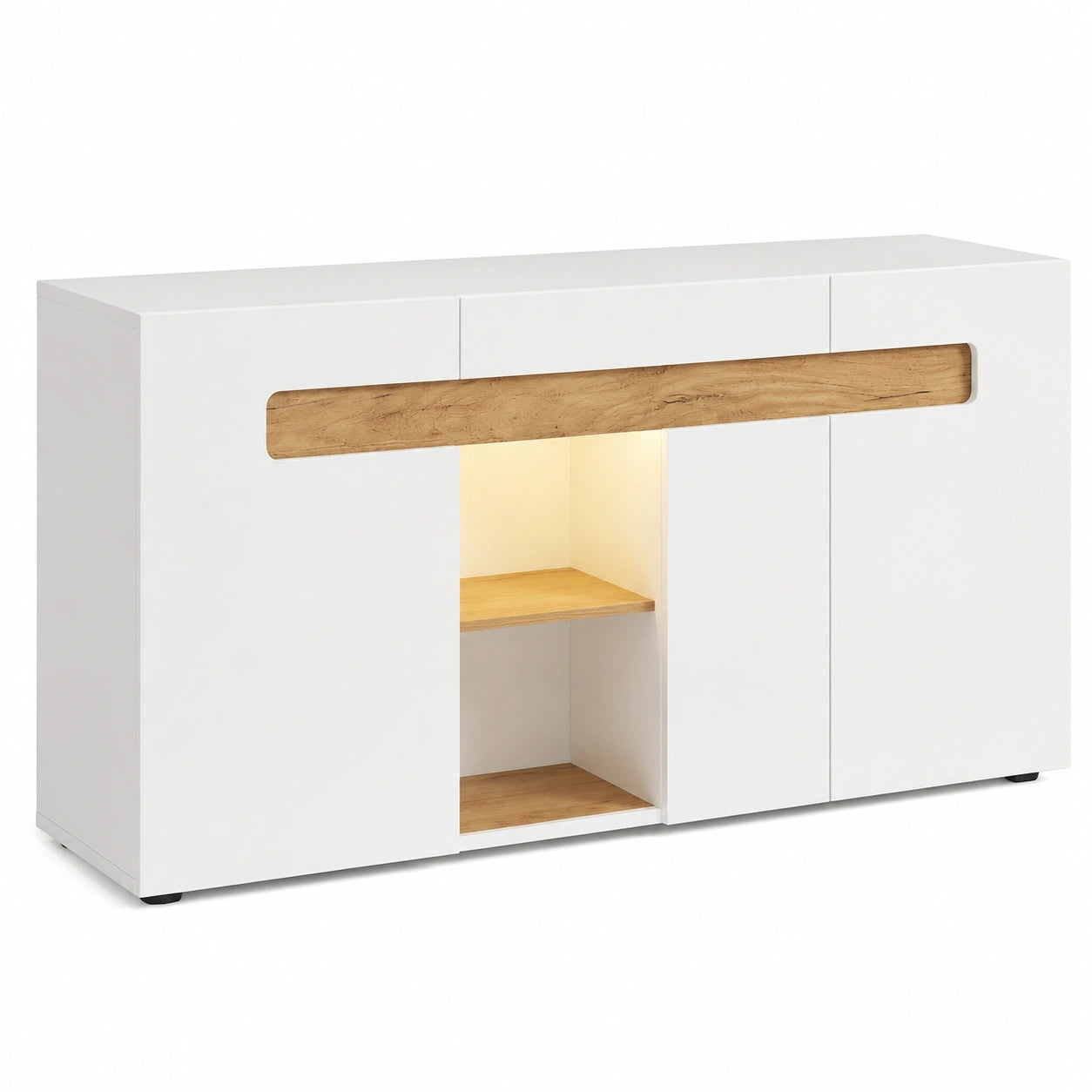 Sideboard – 140 × 40 × 70 cm, moderner Stil, mit Stauraum, mit LED-Beleuchtung, für Esszimmer, Küche und Wohnzimmer