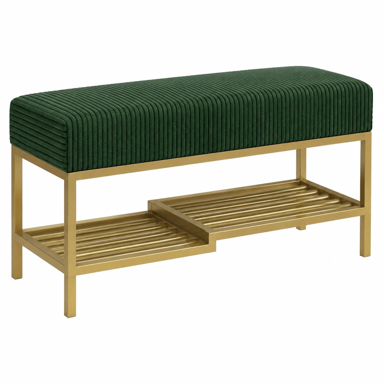Sitzbank – moderner Stil, gepolstert, Grün und Gold, für Wohnzimmer und Flur