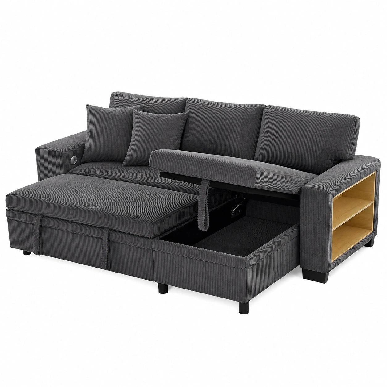 Sofa – moderner Stil, mit Stauraum, mit Bettkasten, mit Schlaffunktion, Grau, für Wohnzimmer und Schlafzimmer