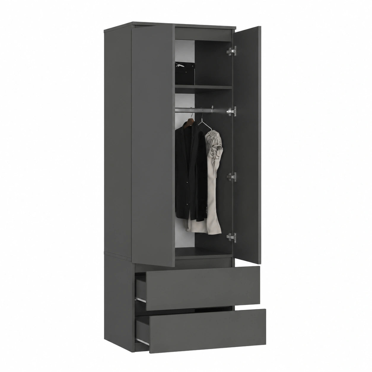 Kleiderschrank – 180 × 60 × 51 cm, moderner Stil, mit Schubladen, mit mehreren Türen, Grau, für Wohnzimmer, Schlafzimmer und Kinderzimmer