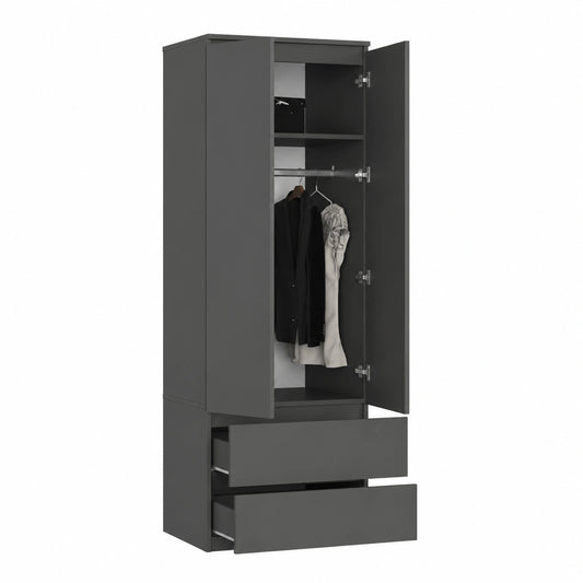 Kleiderschrank – 180 × 60 × 51 cm, moderner Stil, mit Schubladen, mit mehreren Türen, Grau, für Wohnzimmer, Schlafzimmer und Kinderzimmer