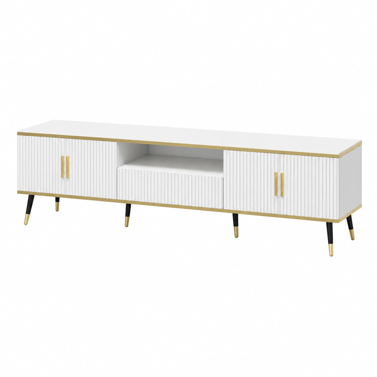 Schrank – 200 cm, moderner Stil, mit Schubladen, mit mehreren Türen, Marmoroptik und Weiß, für Wohnzimmer