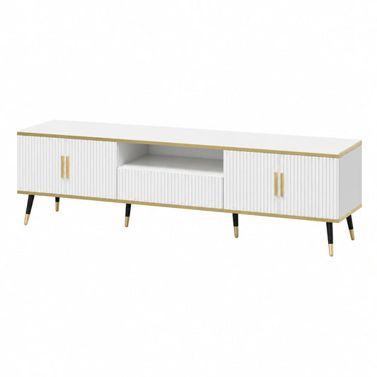Schrank – 200 cm, moderner Stil, mit Schubladen, mit mehreren Türen, Marmoroptik und Weiß, für Wohnzimmer