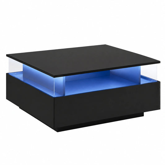 Couchtisch – 70 × 70 × 41 cm, moderner Stil, höhenverstellbar, mit LED-Beleuchtung, mit Schubladen, für Wohnzimmer