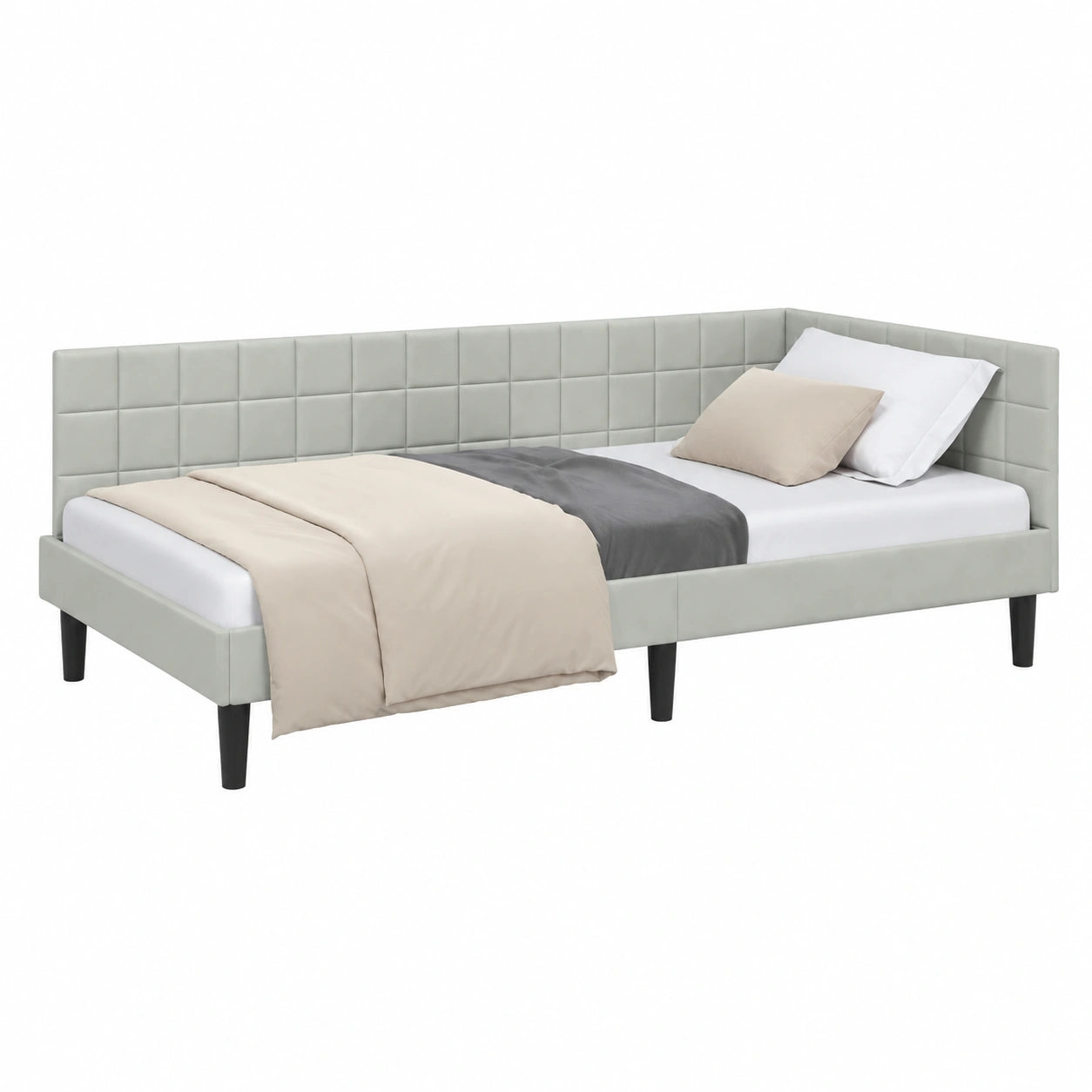Kopfteil – 100 cm, minimalistischer Stil, aus Samt, Hellgrau, für Schlafzimmer