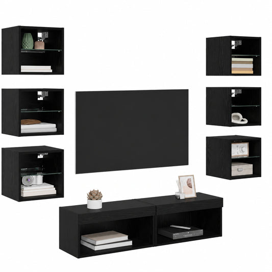 Wohnmöbel – moderner Stil, rechteckige Form, mit LED-Beleuchtung, aus Glas, Schwarz