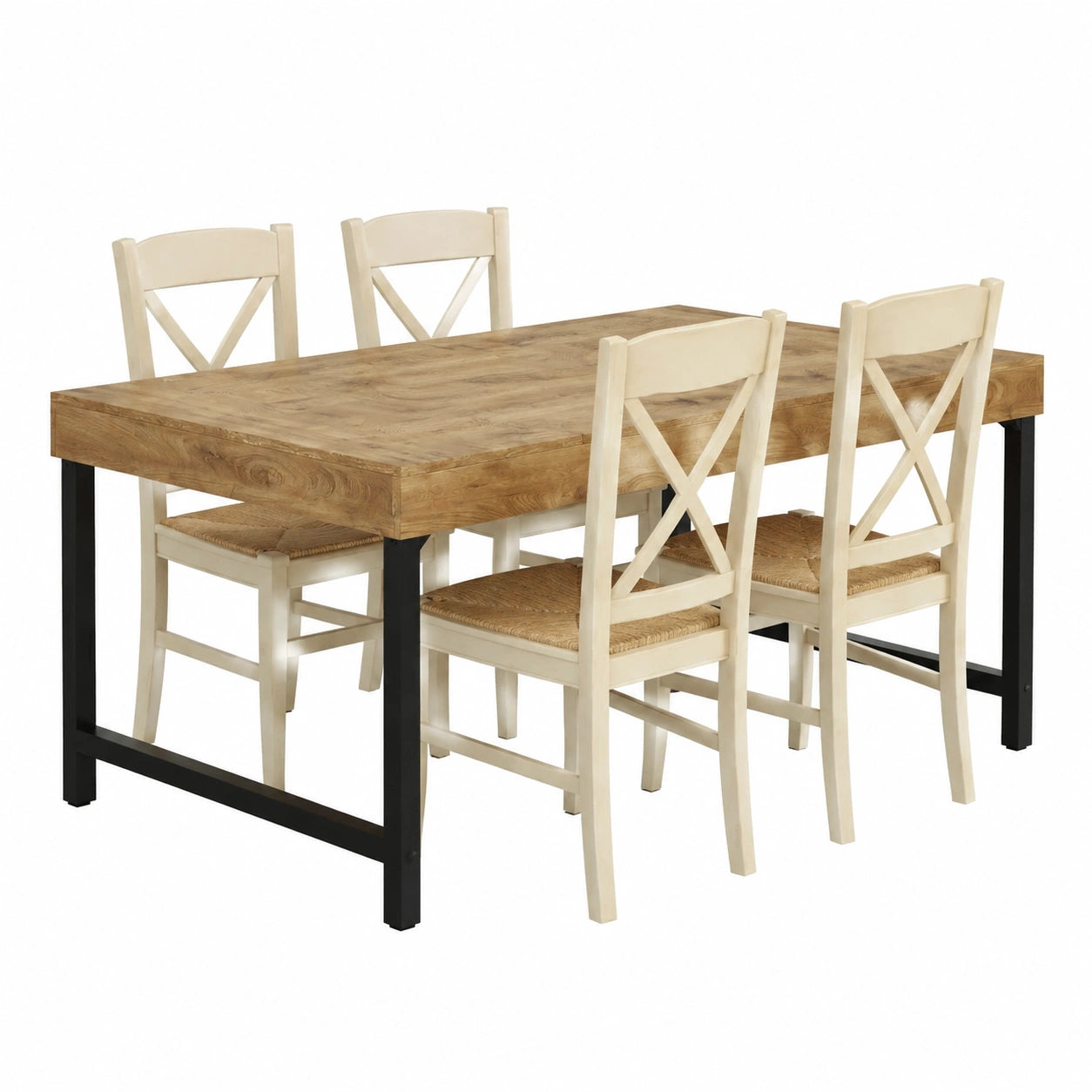 Esstisch – für 6 Personen, 140 cm, moderner Stil, rechteckige Form, aus Massivholz und Eichenholz, Schwarz