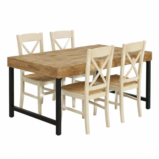 Esstisch – für 6 Personen, 140 cm, moderner Stil, rechteckige Form, aus Massivholz und Eichenholz, Schwarz