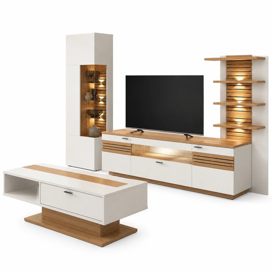 Wohnwand – 4-teilig, moderner Stil, aus Eichenholz