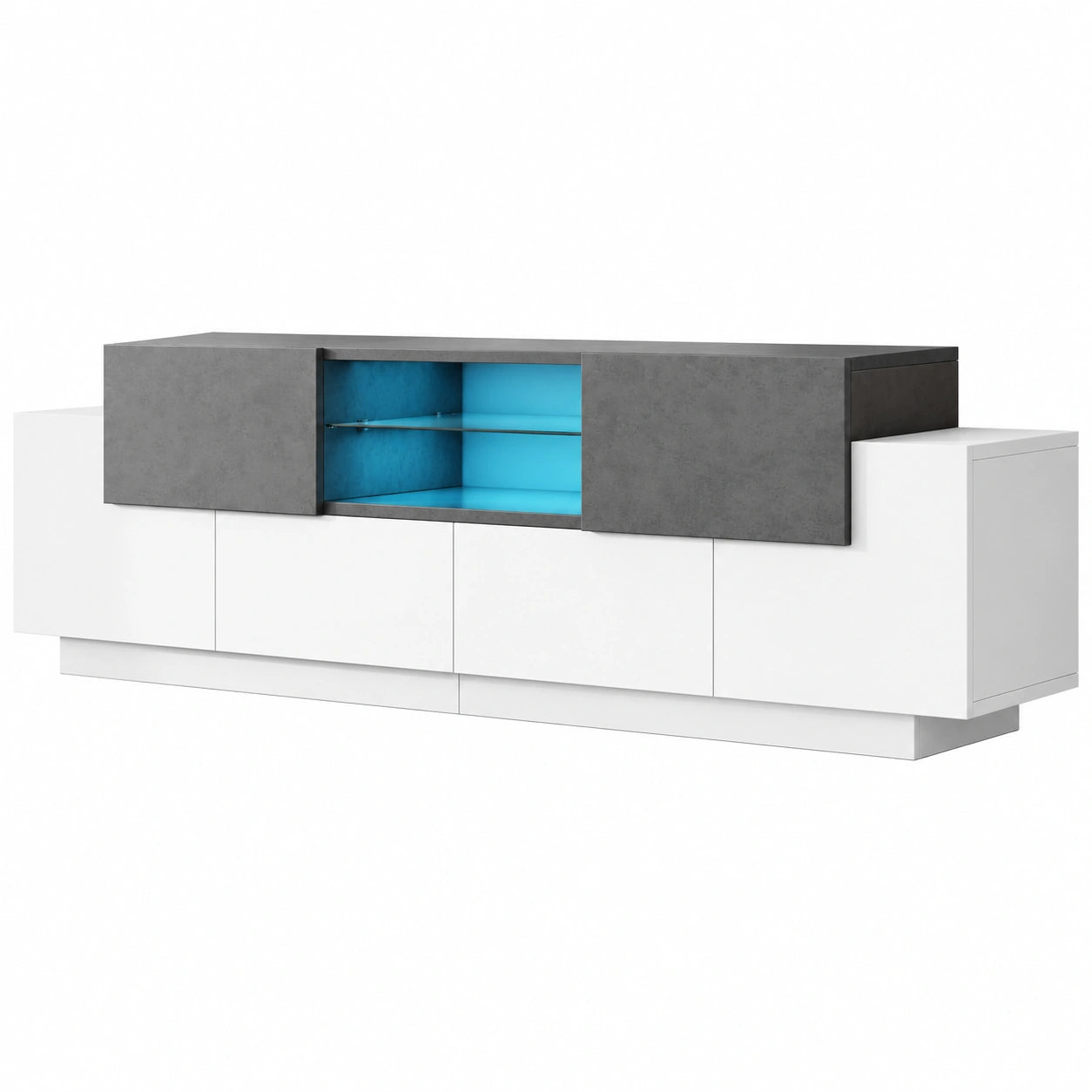 Lowboard – 180 × 40 × 45 cm, moderner Stil, mit LED-Beleuchtung, mit Schubladen, Grau, für Wohnzimmer