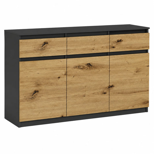 Highboard – 120 × 40 × 98 cm, moderner Stil, mit Schubladen, aus Eichenholz, Artisan-Eiche und Anthrazit, für Esszimmer, Wohnzimmer und Schlafzimmer