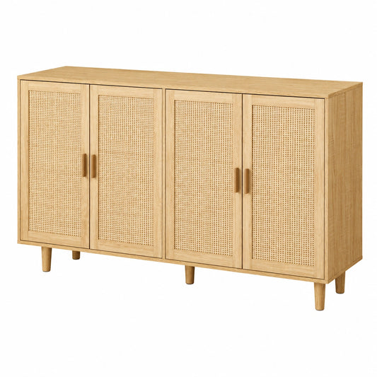 Sideboard – 158 × 40 × 88 cm, moderner Stil, mit Stauraum, mit Ablagen, aus Rattan, Naturfarben, für Esszimmer, Wohnzimmer und Schlafzimmer