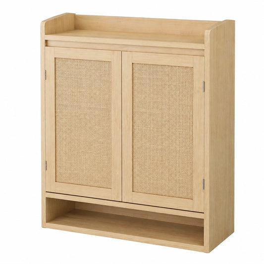 Schuhschrank – 83 × 38 × 105 cm, moderner Stil, mit mehreren Türen, freistehend, aus Rattan und Holz, für Schlafzimmer und Flur