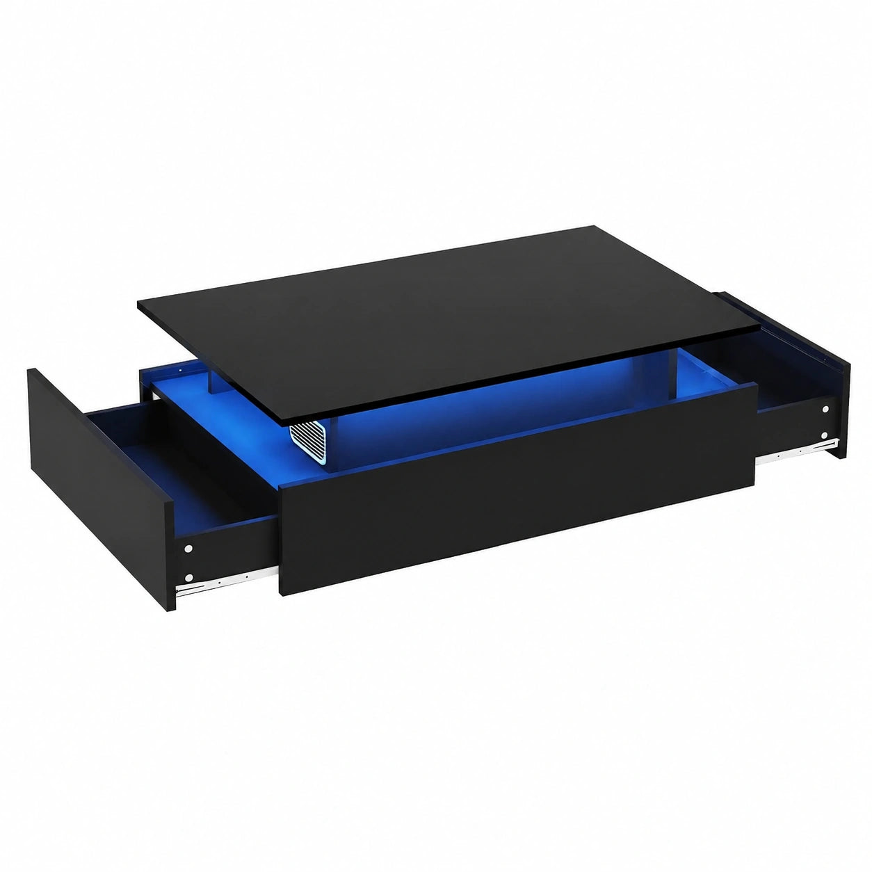 Tisch – 70 × 70 × 41 cm, moderner Stil, mit LED-Beleuchtung, mit Schubladen, Schwarz