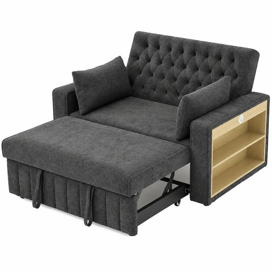 Schlafsofa – 2-Sitzer, moderner Stil, mit Ablagen, mit Rückenlehne, mit Schlaffunktion, Grau